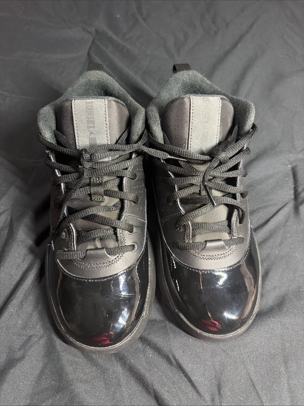 Jordan Max Aura 7 Kids Black Patent Leather High-Top Sneakers